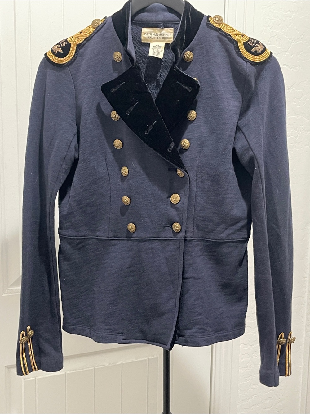 Ralph Lauren Denim & Supply Military Officer Jacket Navy Gold Velvet Lapel Sz M - Picture 5 of 16